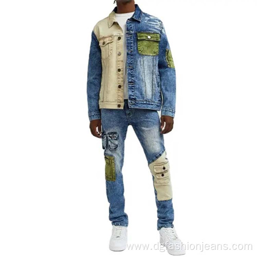 Two Color Patchwork Jean Jacket For Men